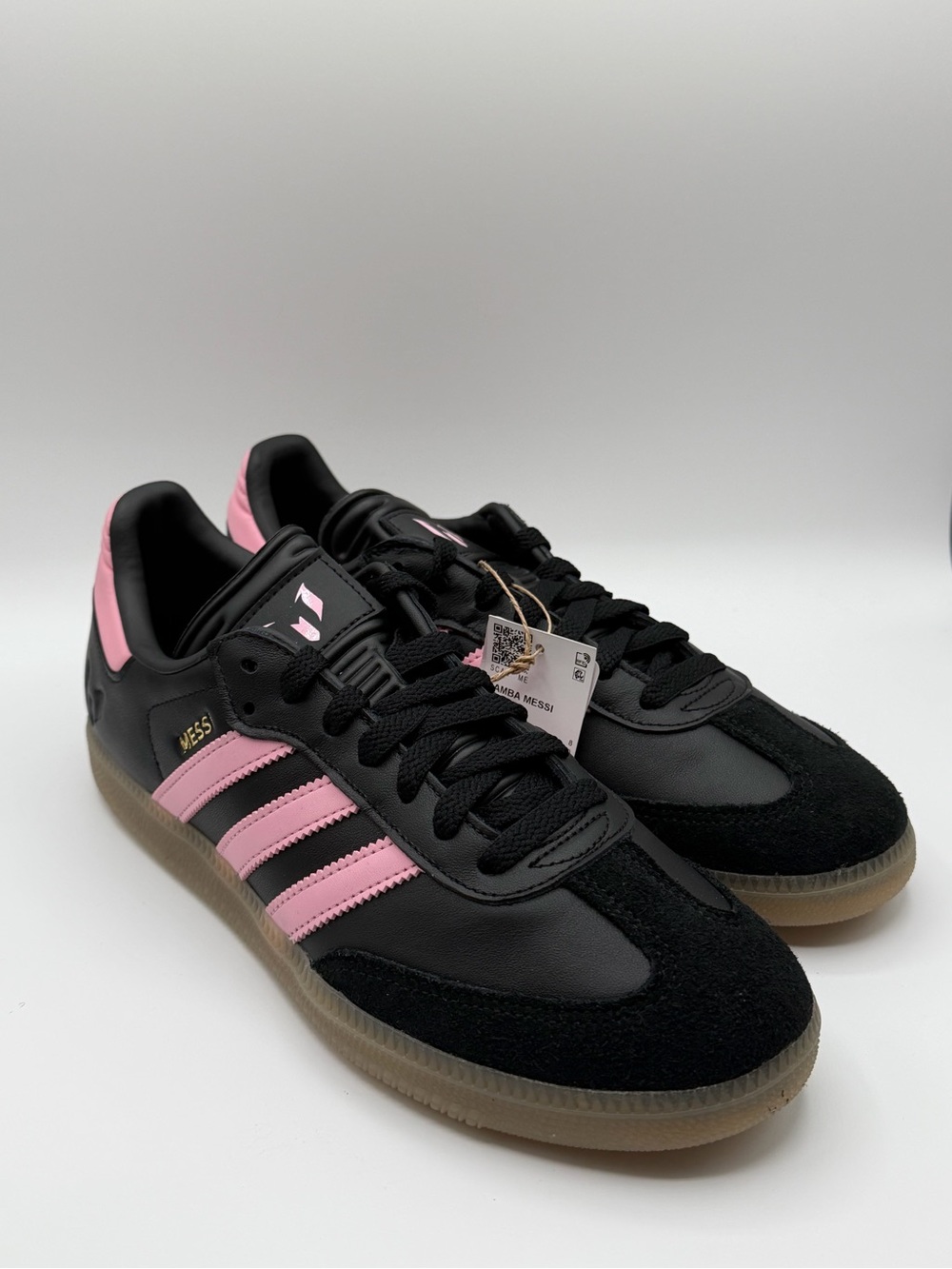 Adidas Samba Messi Black Sneakers with Pink Stripes